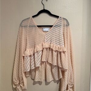 ASOS Creamy Peach Polka Dot and Striped Ruffle Blouse